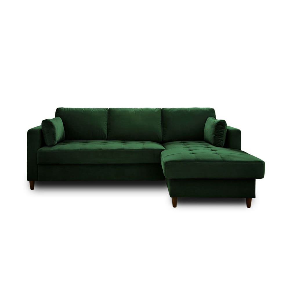 Canap&eacute; d'angle droit convertible 4 places Velours Vert