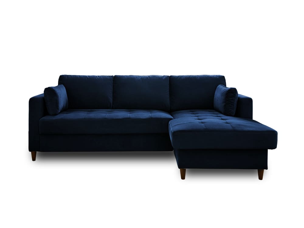 Canapé d'angle droit convertible 4 places en velours bleu nuit