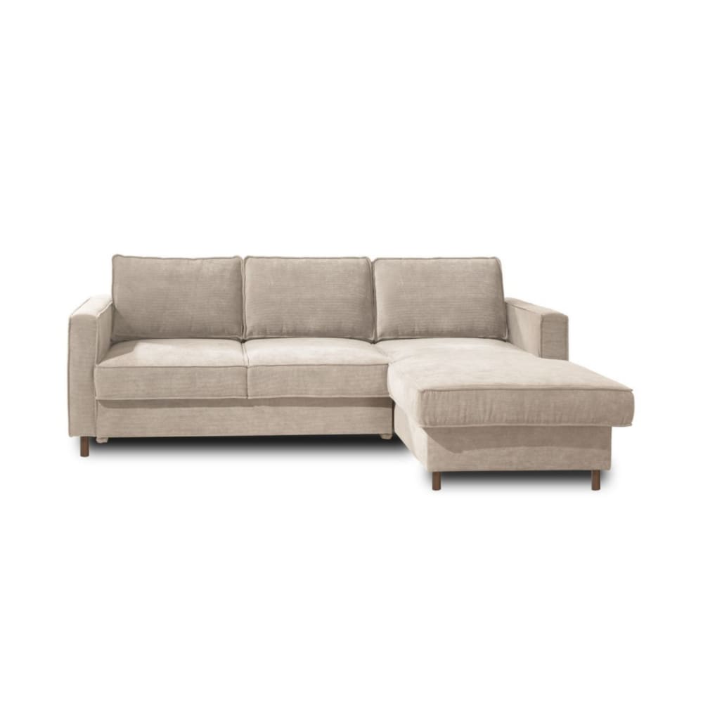 Canapé d'angle convertible 4 places en velours côtelé beige