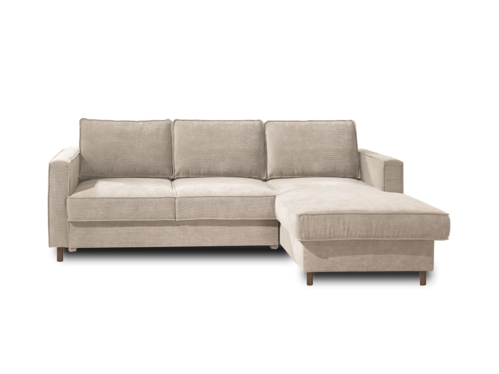 Canapé d'angle convertible 4 places coffre en velours côtelé beige - Maisons du Monde