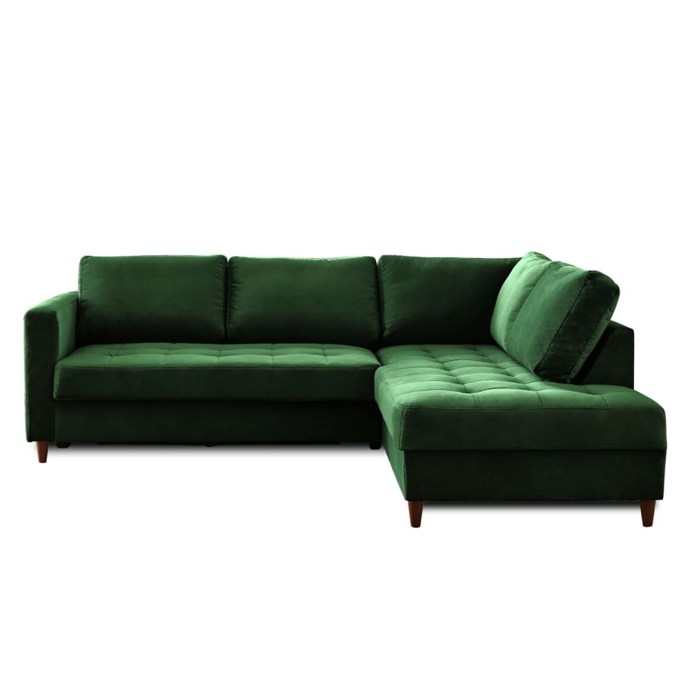 Canapé d'angle convertible 5 places en velours vert