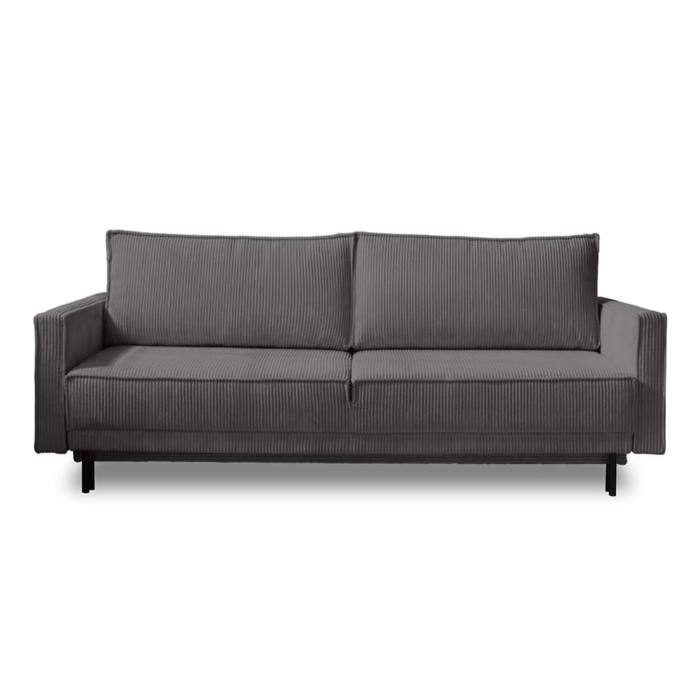 Canapé droit convertible 3 places en velours côtelé gris foncé