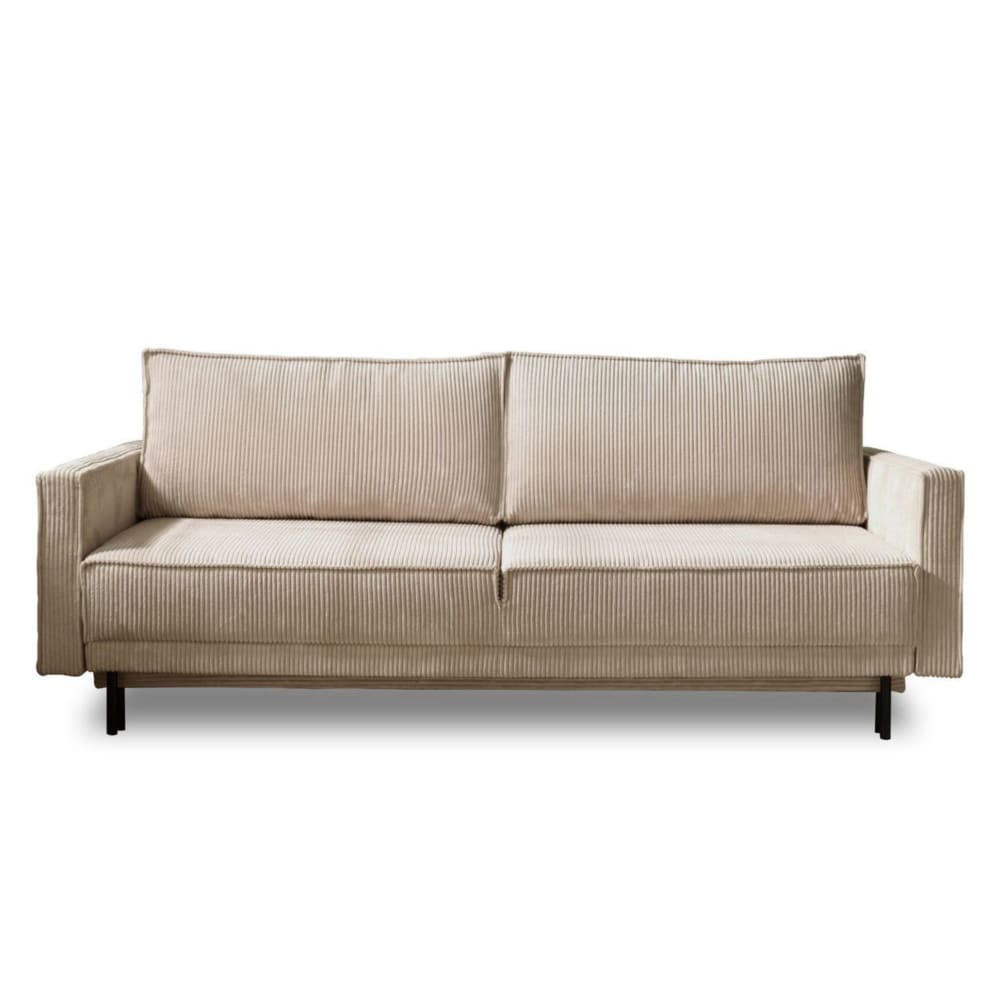 Canapé droit convertible 3 places en velours côtelé beige