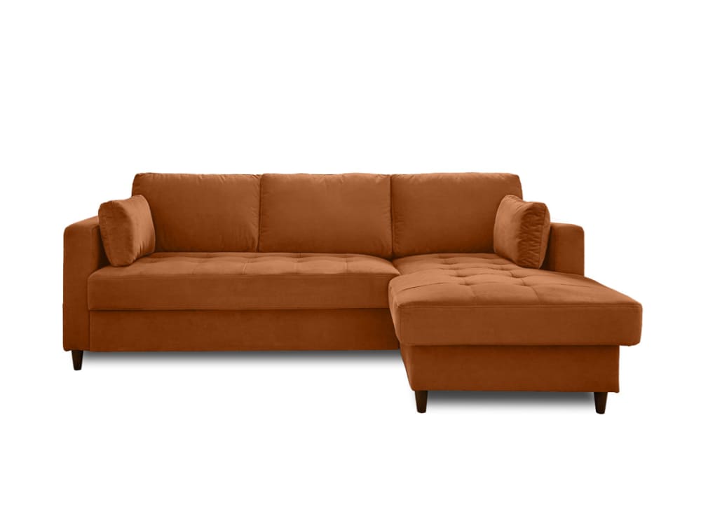 Canapé d'angle droit convertible 4 places en velours rouille