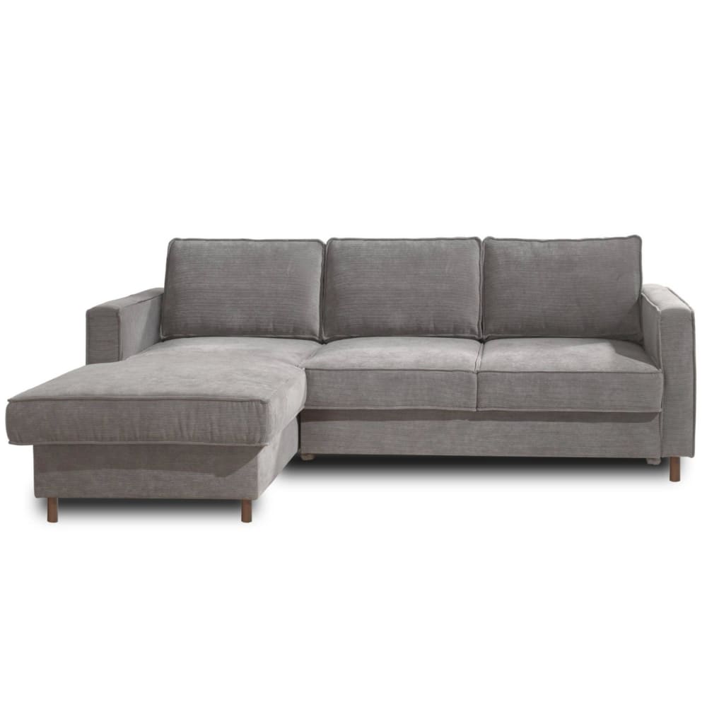 Canapé d'angle gauche convertible 4 places en velours côtelé gris