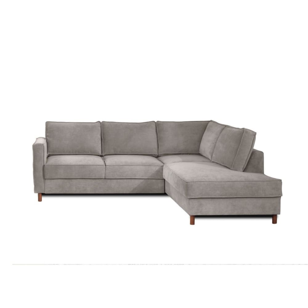 Canapé d'angle droit convertible 5 places en velours côtelé gris clair