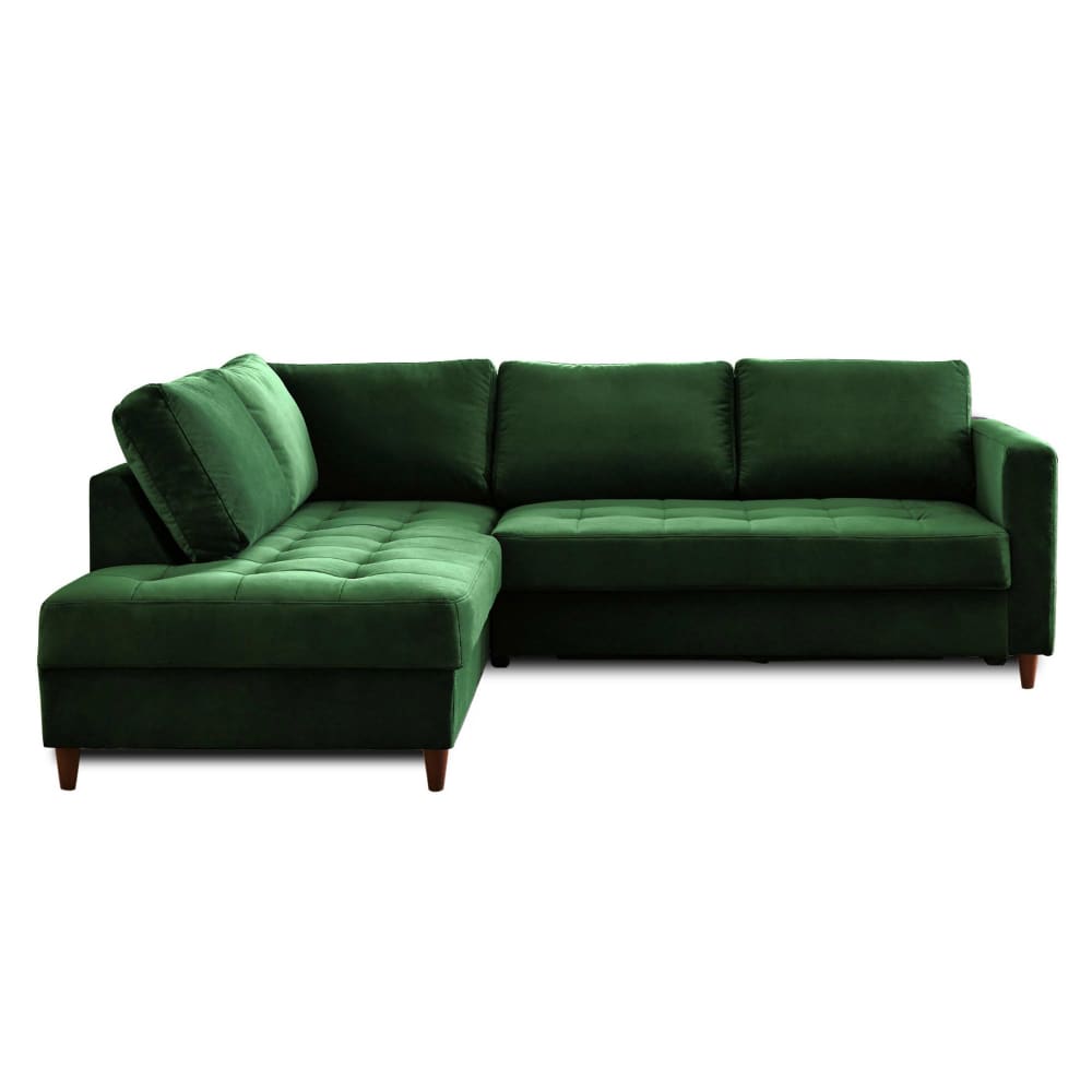 Canapé d'angle gauche convertible 5 places en velours vert