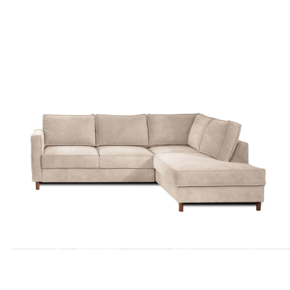 Canapé d'angle droit convertible 5 places en velours côtelé beige