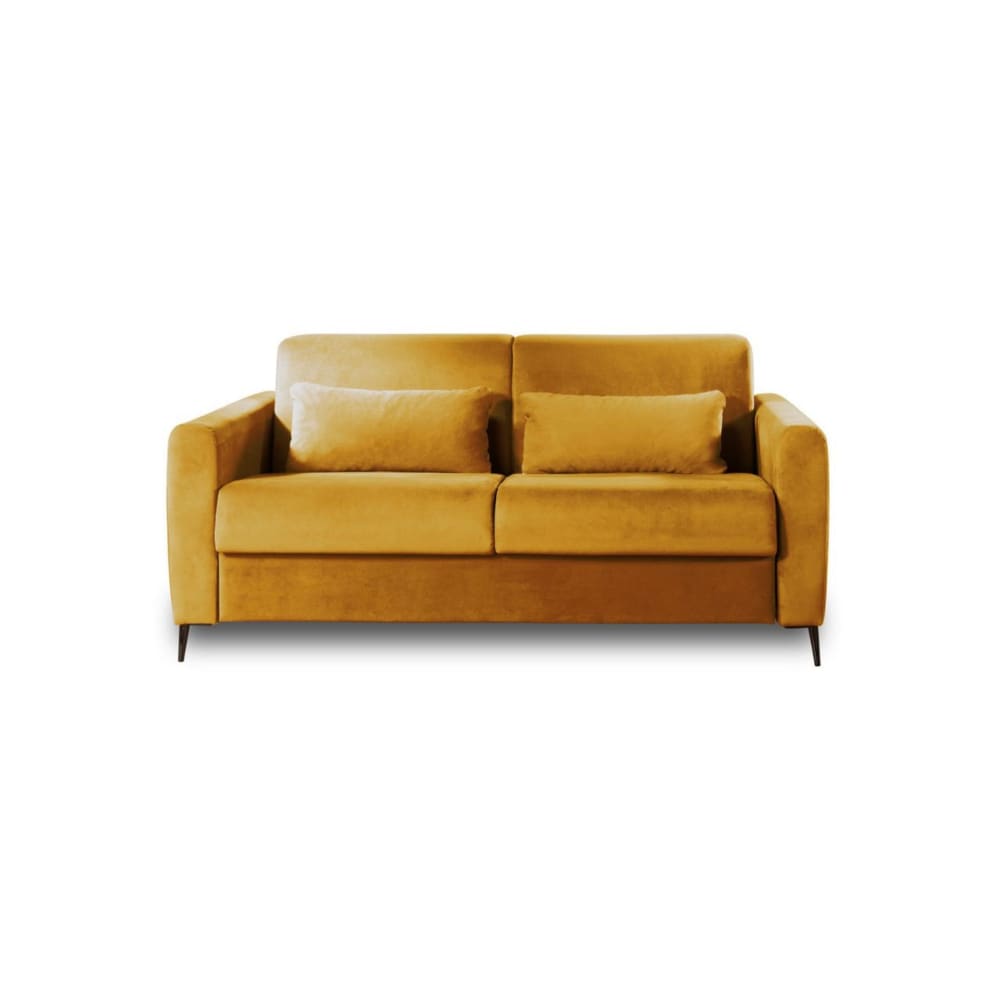 Canapé droit convertible 3 places en velours jaune