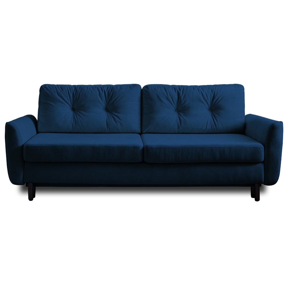 Canapé droit convertible 3 places en velours bleu nuit