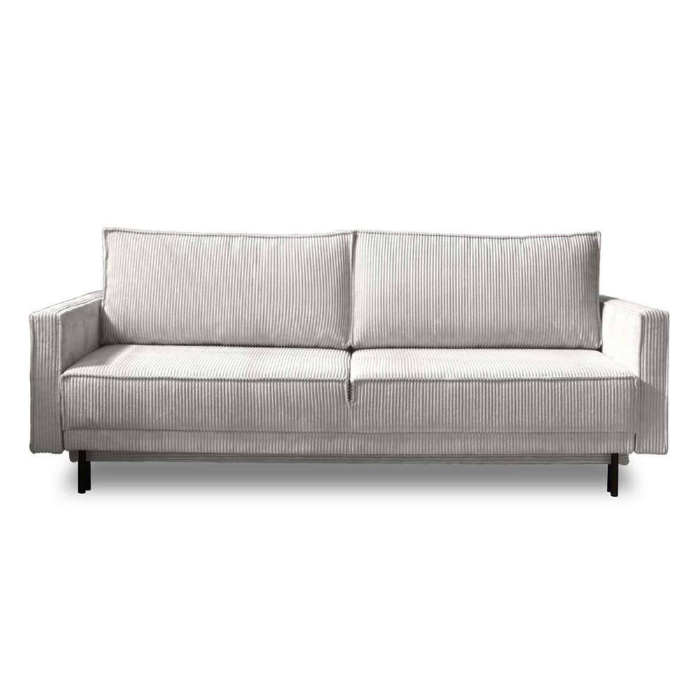 Canapé droit convertible 3 places en velours côtelé gris clair
