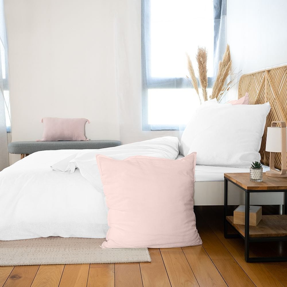 Parure housse de couette coton/lin blanc 260x240 cm — vue 4