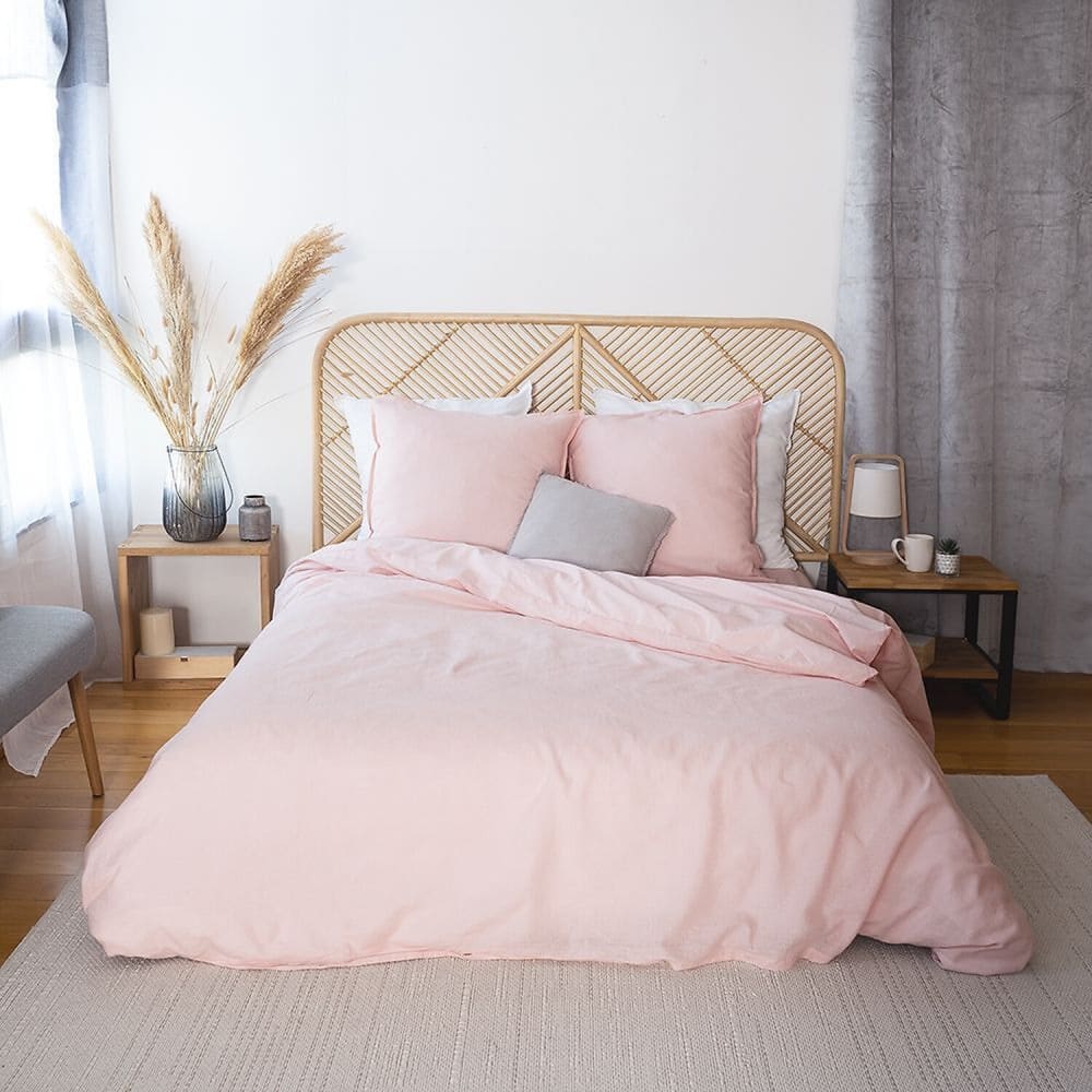 Parure housse de couette coton/lin nude 260x240 cm