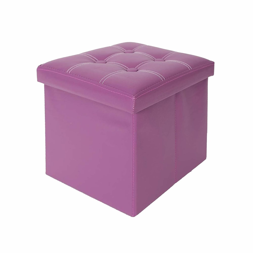 Repose-pieds coffre de rangement 30x30x30 en similicuir violet