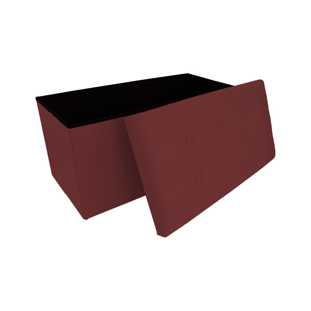 Sitzpouf mit Staufach aus Holzfaser und burgunderrotem Kunstleder