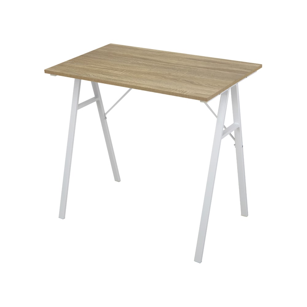 Escritorio compacto de fibra de madera y acero beige y blanco