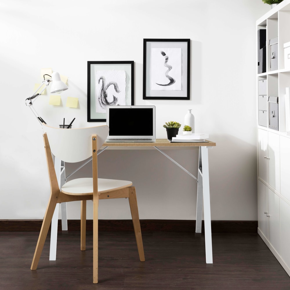 Schreibtisch aus Holzfaser und Stahl, weiß und beige - Maisons Du