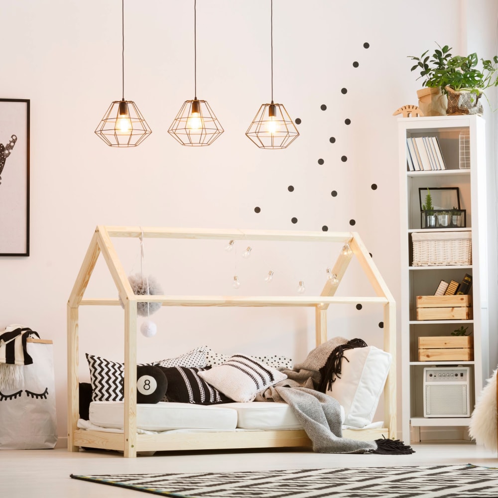 Cadre de lit forme de maison pour matelas 80x160 bois brun - Maisons du Monde