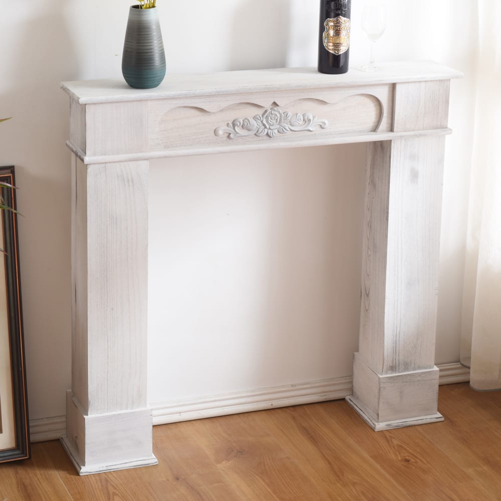 Chimenea falsa con decoración floral 104x21x99 cm paulonia blanca - Maisons du Monde