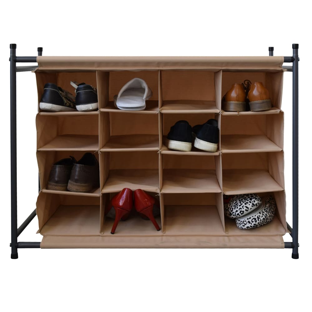 Meuble à chaussures 16 vide-poches en métal et tissu beige - Maisons du Monde
