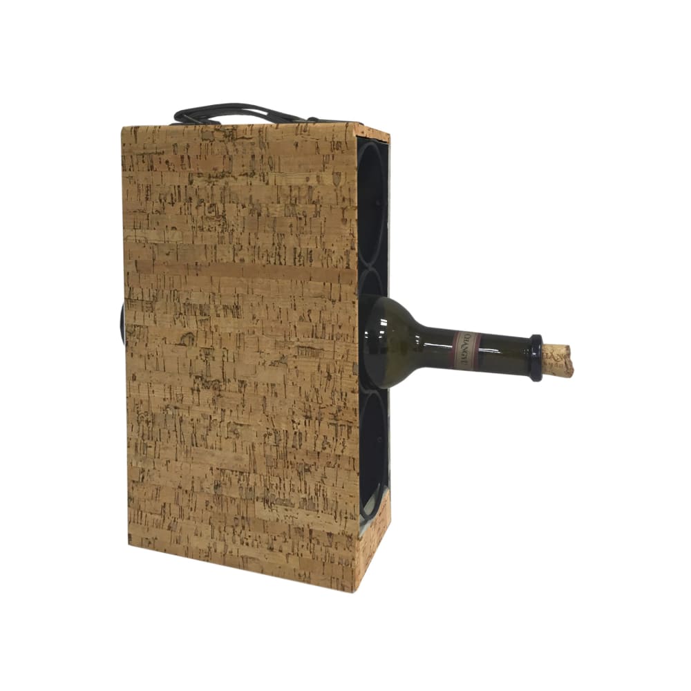 Portabottiglie da tavolo 3 bottiglie in mdf e canvas marrone -