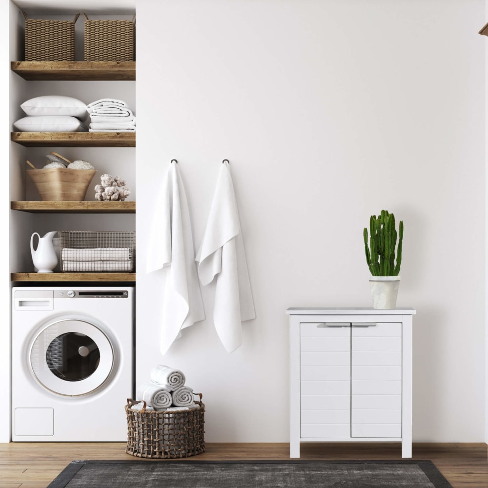 Meuble de salle de bains à 2 portes et 2 étagères blanc - Maisons du Monde