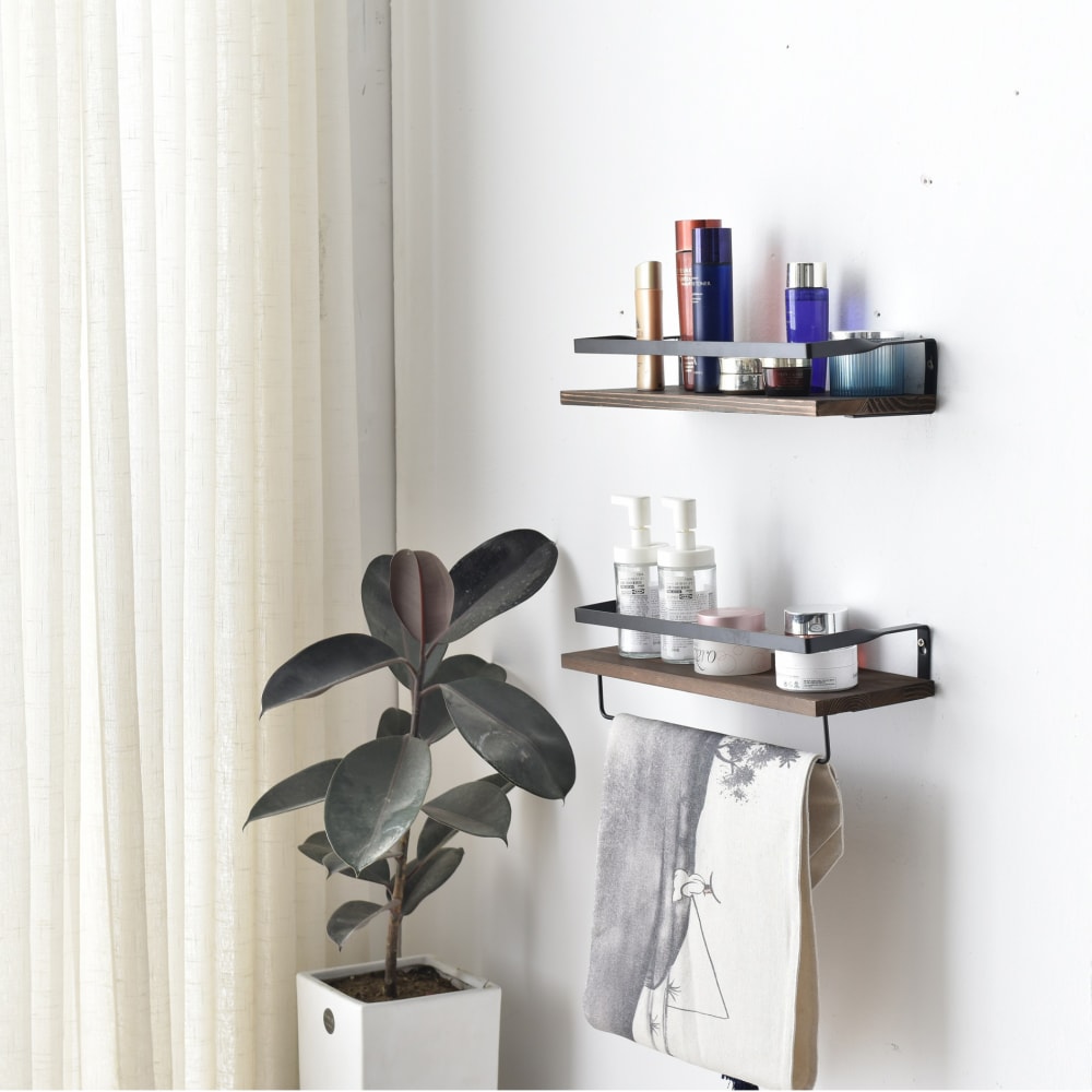 Set de 2 étagères murales en paulownia et métal marron et noir - Maisons du Monde