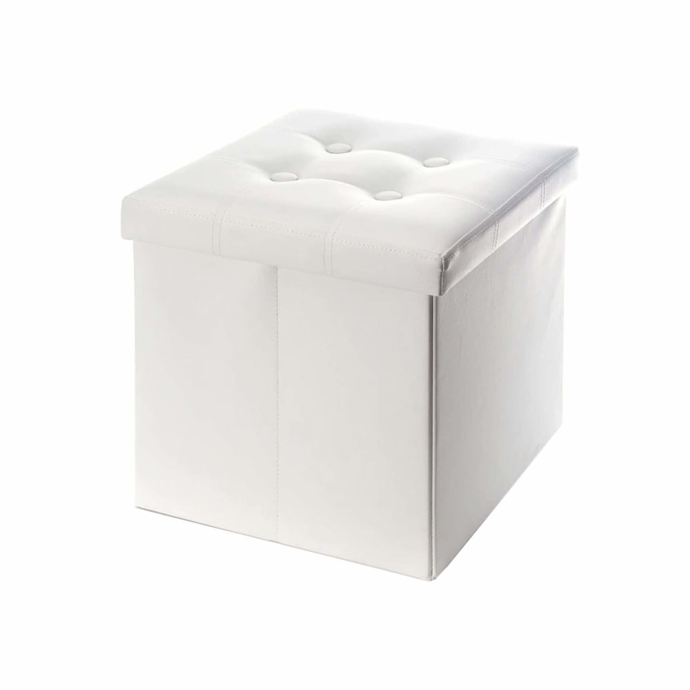 Repose-pieds coffre de rangement 30x30x30 en similicuir blanc