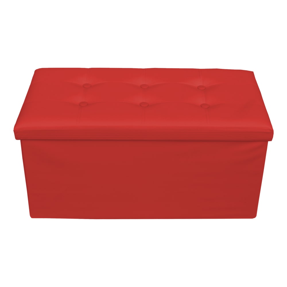 Repose-pieds coffre de rangement avec couvercle en similicuir rouge Repose-pieds coffre de rangement avec couvercle en similicuir rouge