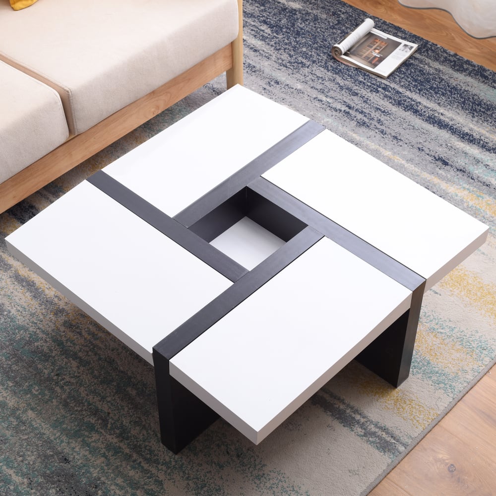 Tavolino da salotto quadrato in MDF bianco e nero - Mobili