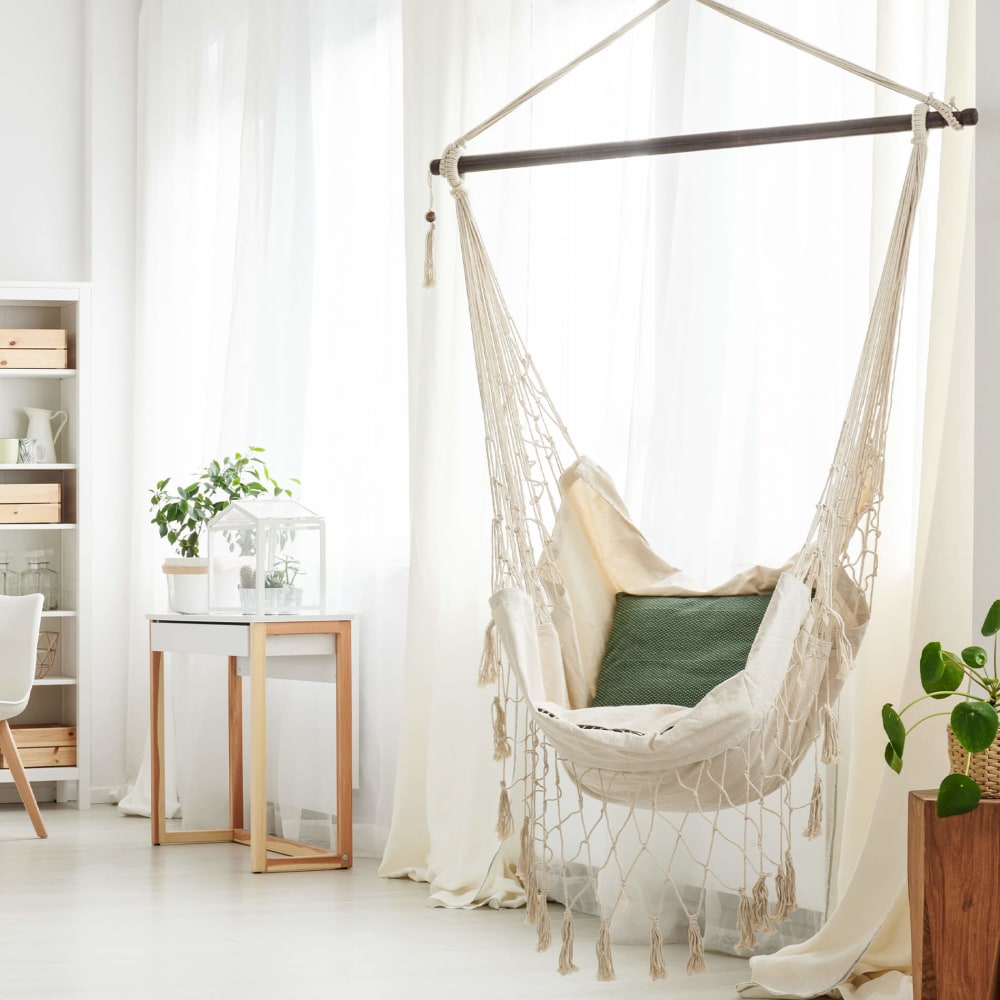 Fauteuil suspendu en polycoton et toile beige - Maisons du Monde
