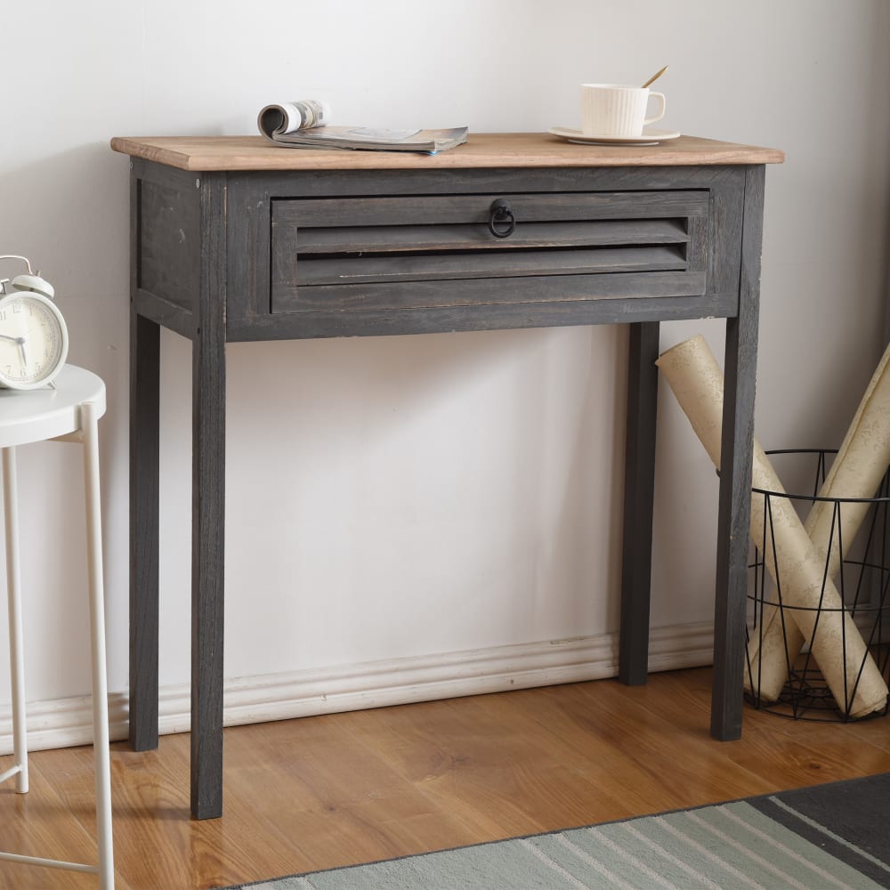 Konsole mit 1 Schublade aus blauem Paulownia-Holz - Maisons Du
