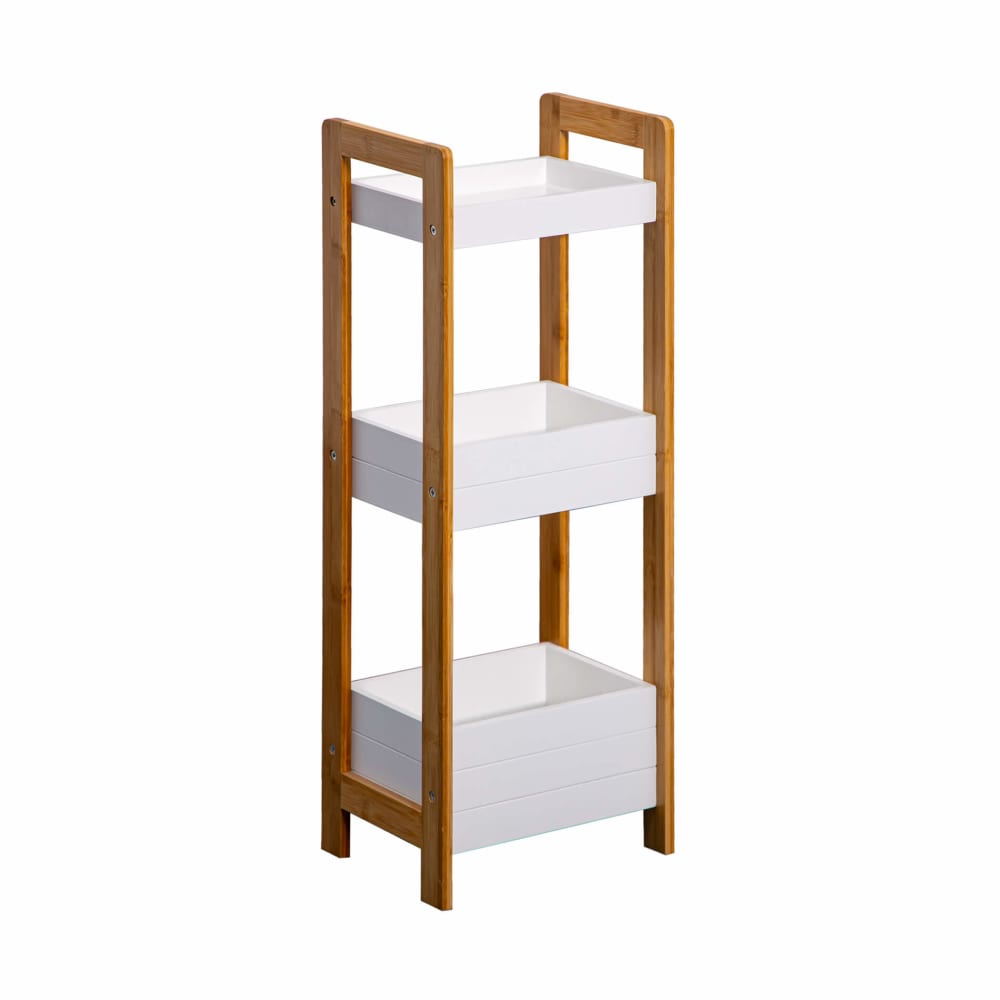 Mobili Rebecca Standregal mit 3 Ablagen aus MDF und Bambus in weiß und braun style modern - Spanplatte
