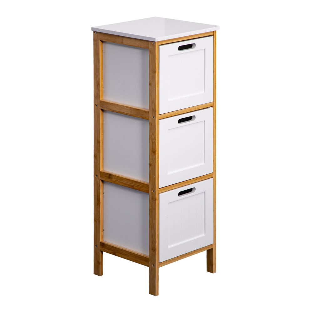 Cassettiera da bagno con 3 cassetti in MDF e bambù bianca e