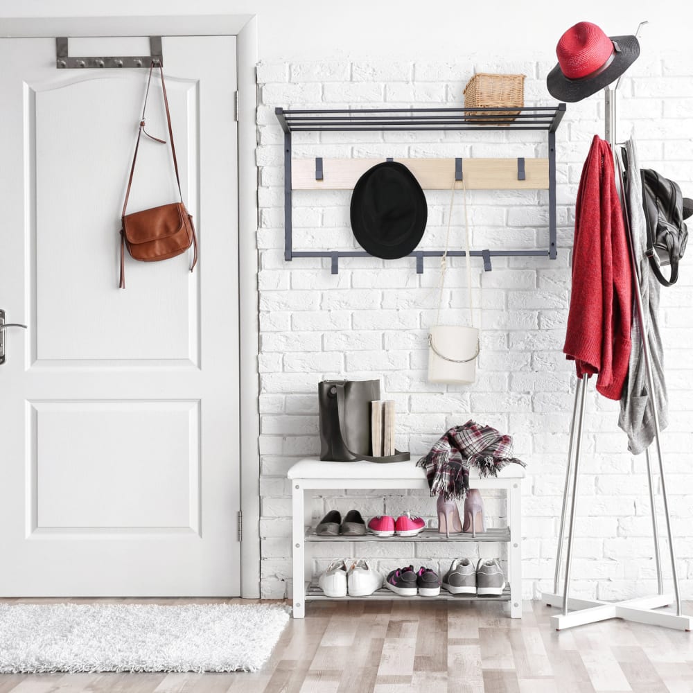 Perchero de pie de aglomerado y metal negro y beige - Maisons du Monde