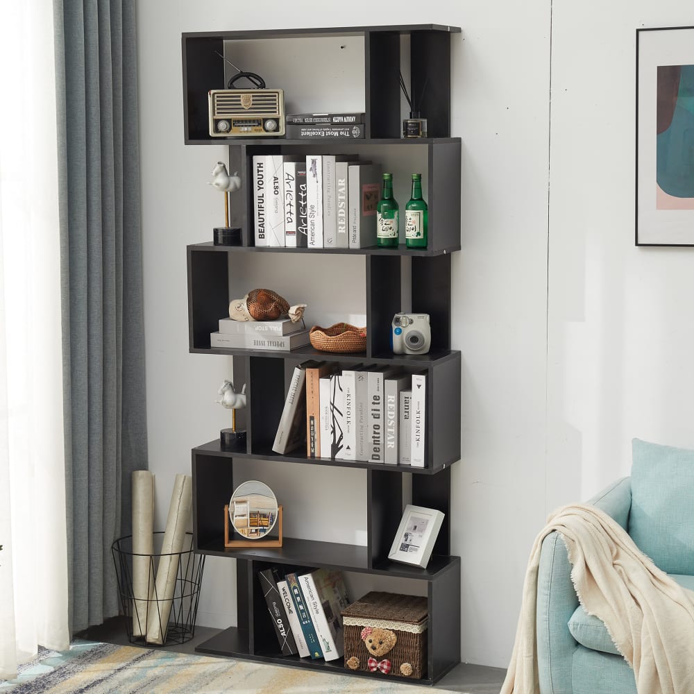 Scaffale libreria con 6 ripiani in mdf nera - Mobili Rebecca
