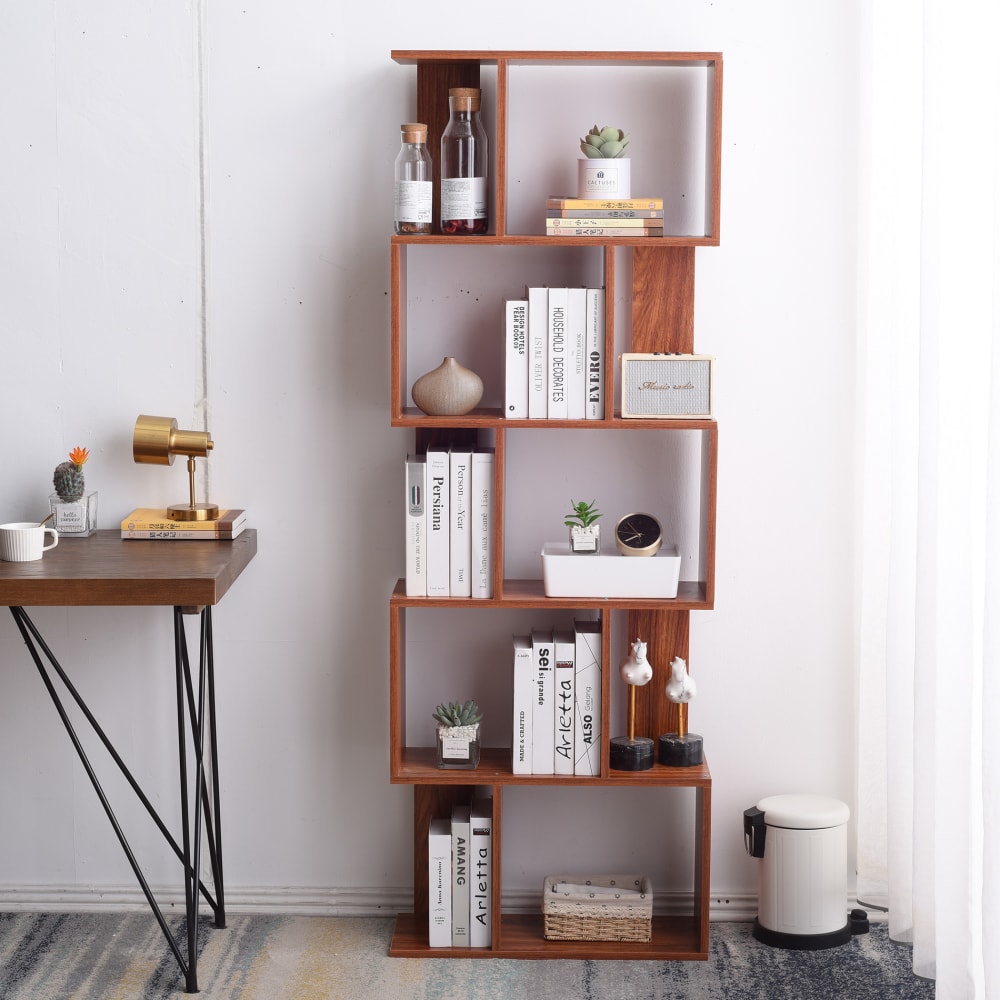 Libreria scaffale con 5 ripiani in mdf colore marrone noce -