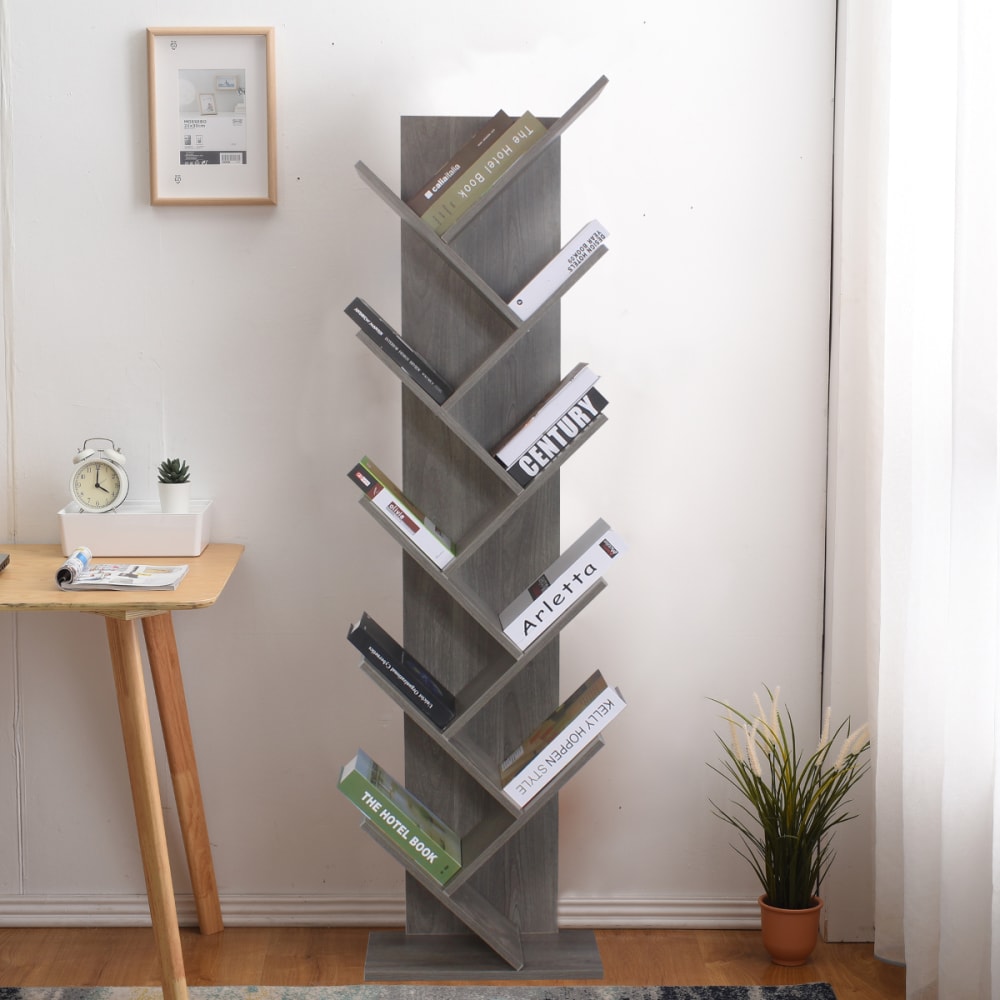 Bücherregal mit 10 Fächern aus MDF, grau gebleicht - Maisons Du