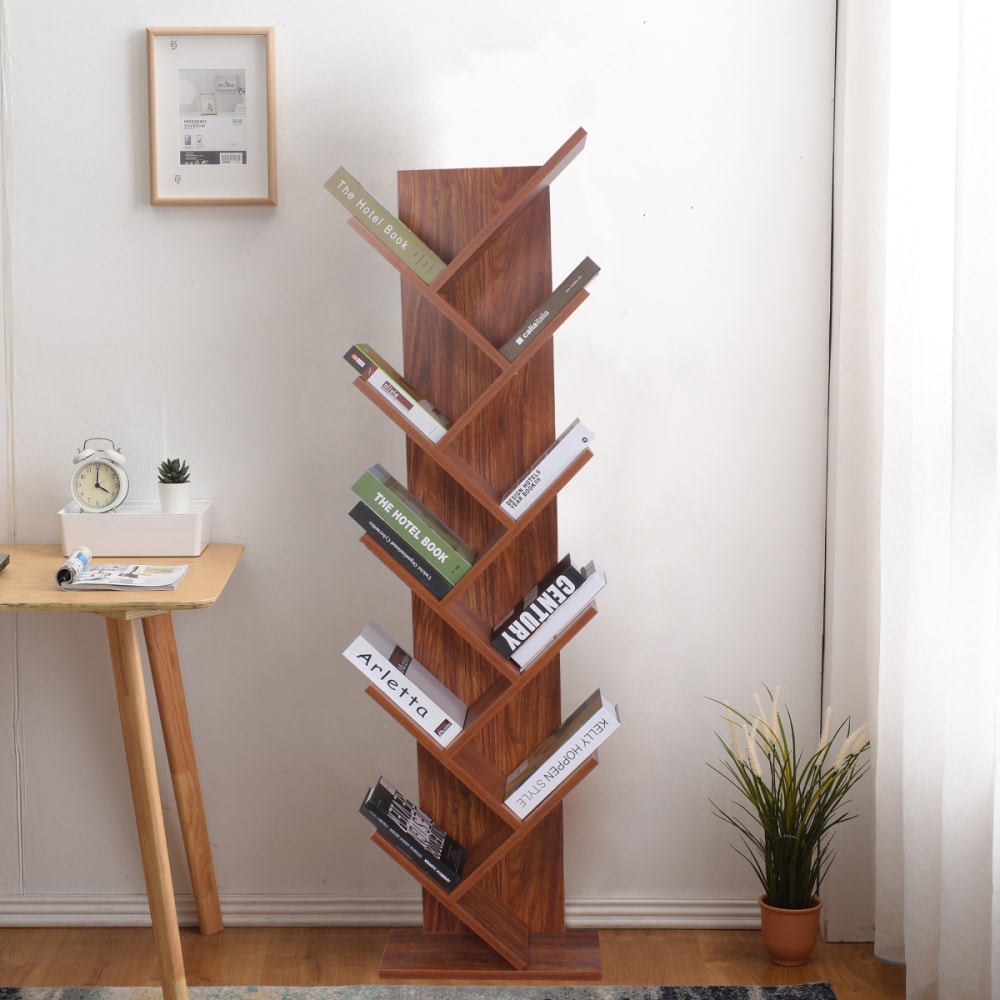Scaffale libreria con 10 mensole in mdf colore marrone noce -