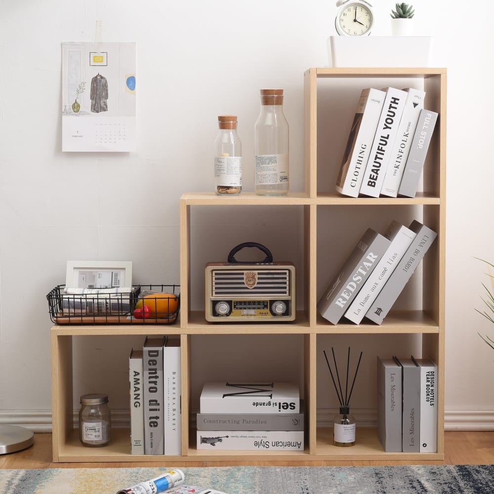 Libreria scaffale a scala con 6 cubi in mdf beige - Mobili
