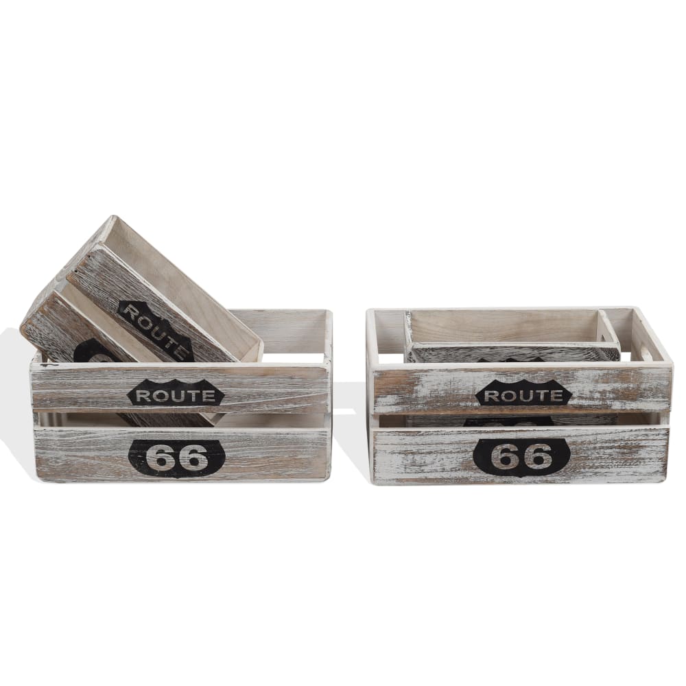 Set de 4 paniers de rangement en bois de paulownia gris