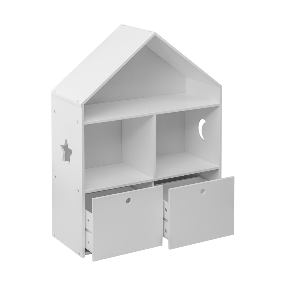 Bücherregal aus weißem MDF mit 3 Einlegeböden und 2 Schubfächern