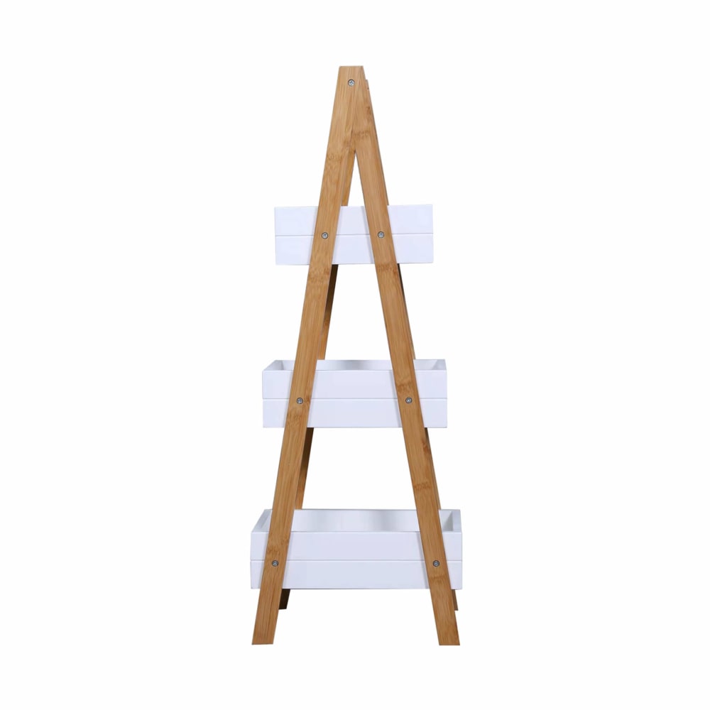 Scaffale a scala con 3 Ripiani in MDF e bambù bianco e marrone -