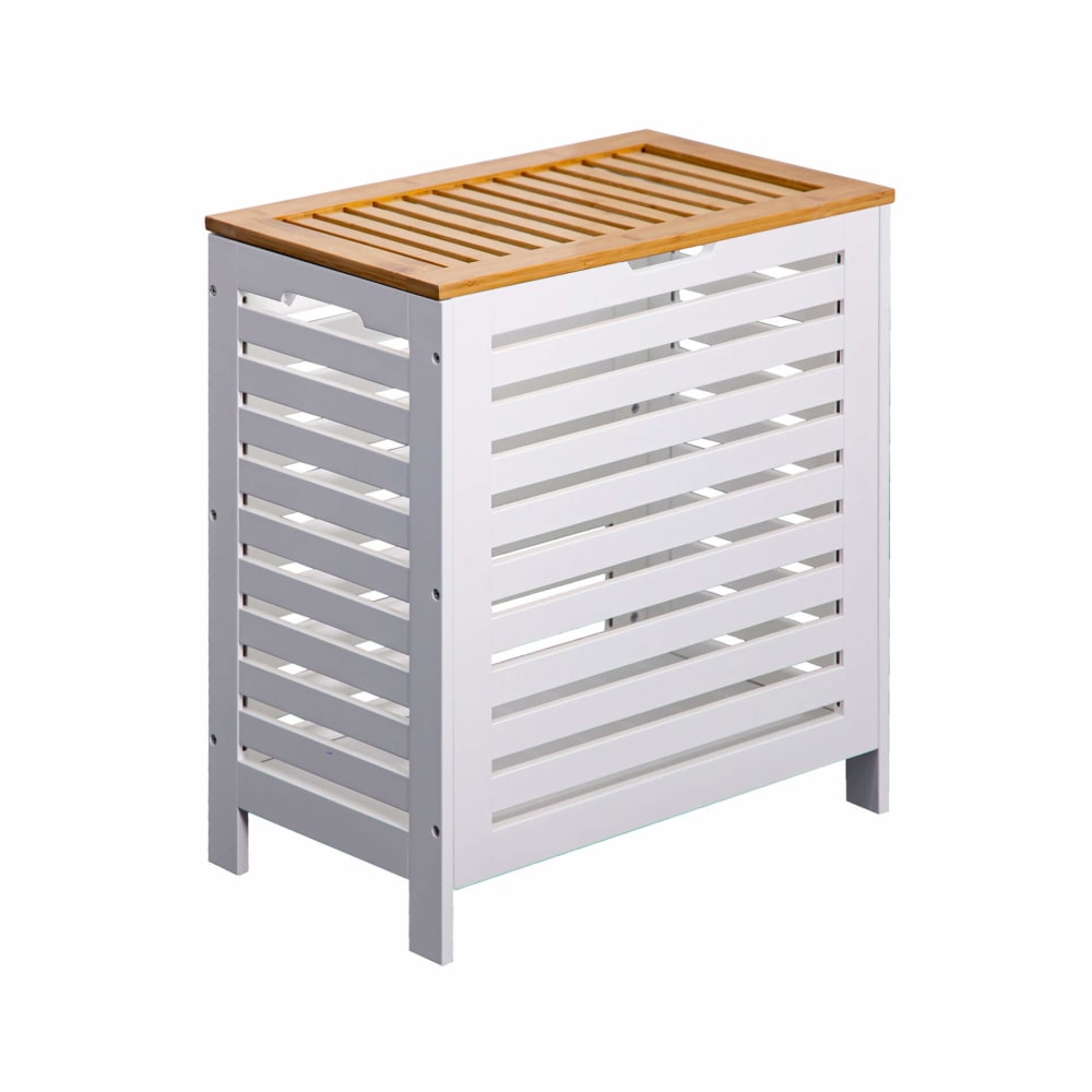 Panier à linge avec couvercle blanc et marron — vue 3