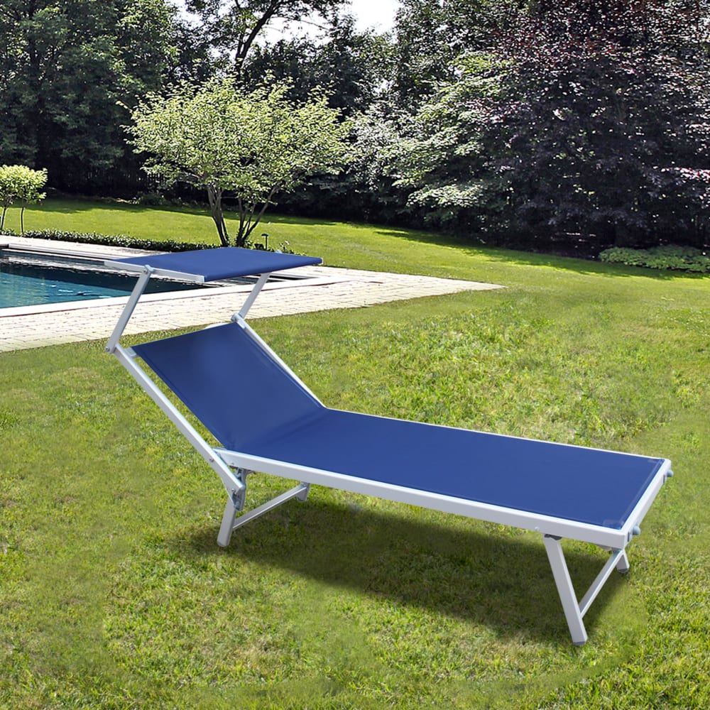 Lettino prendisole con tettuccio in alluminio e pvc blu - Mobili