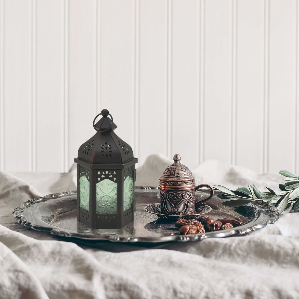 Farol étnico 9x8x17 cm metal y vidrio negro y verde - Maisons du Monde