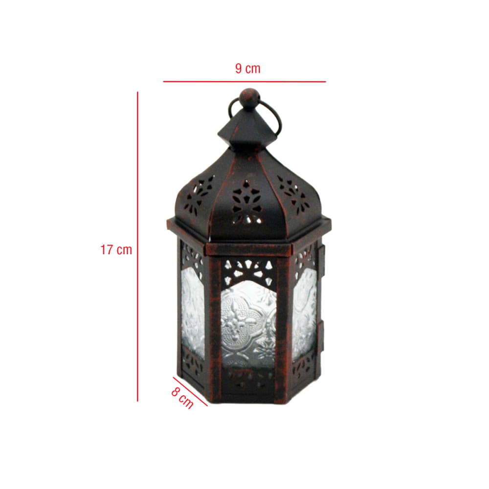 Farol étnico 9x8x17 cm metal y vidrio blanco y negro - Maisons du Monde