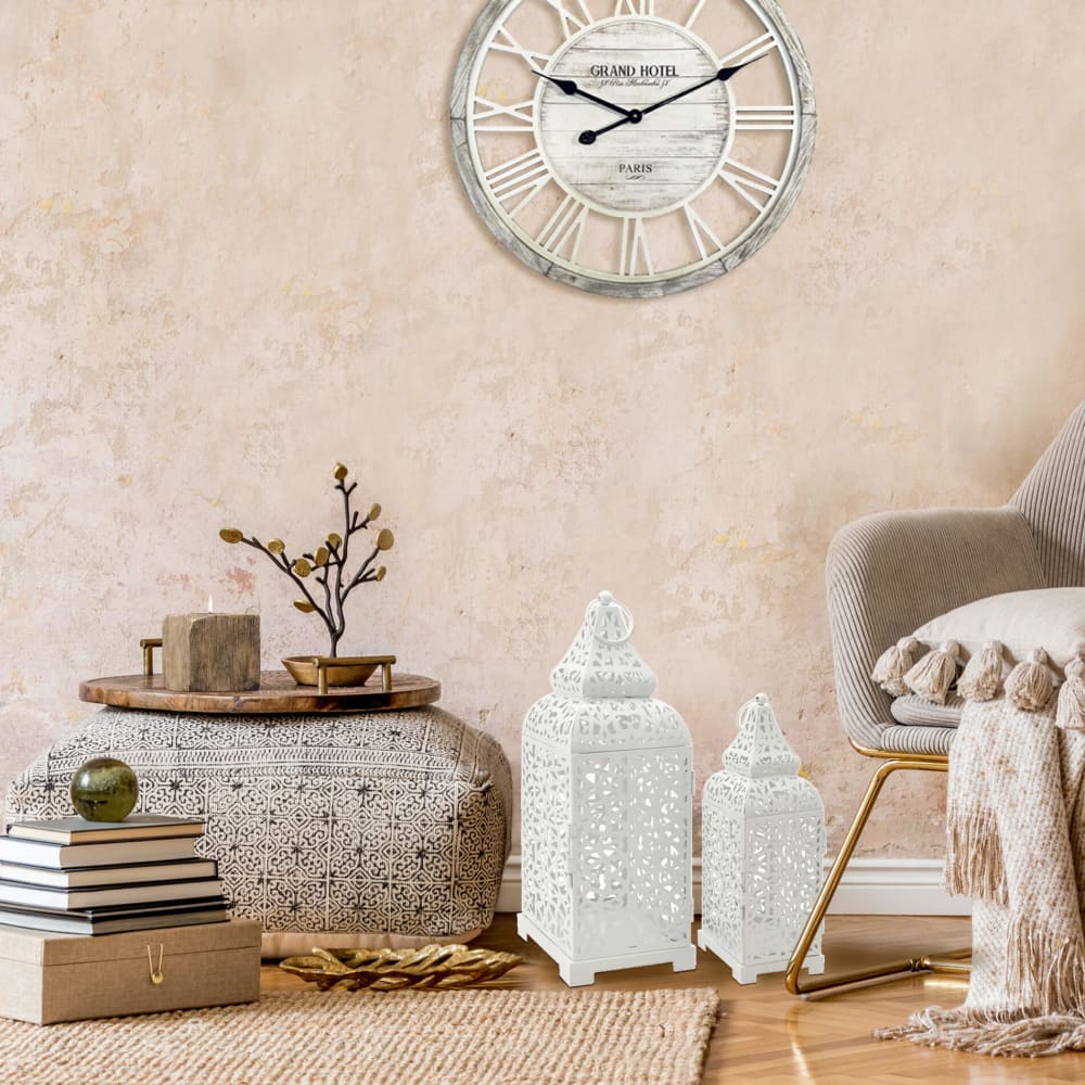2 Bougeoirs lanternes ethnique en métal blanc - Maisons du Monde