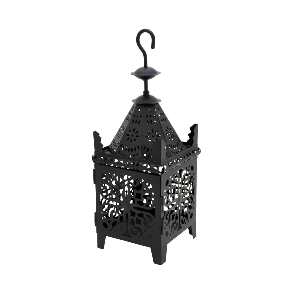 Farolillo de metal negro para velas con gancho