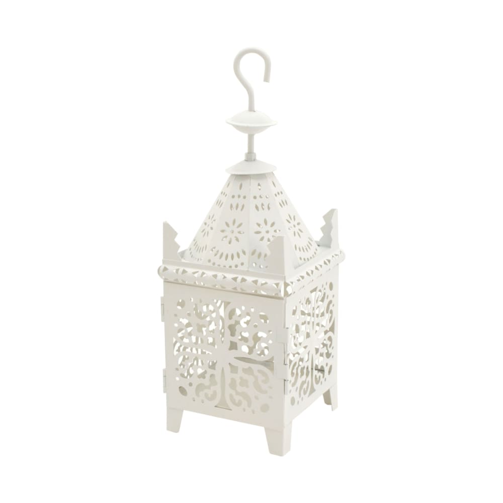 Lanterne bougeoir avec crochet en métal blanc